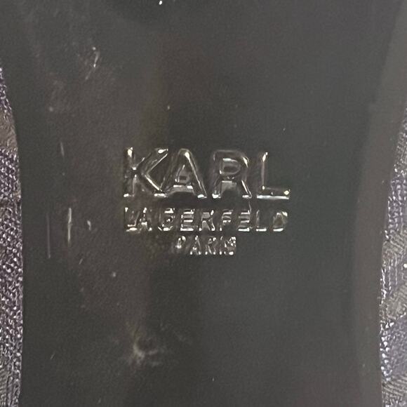 Karl Lagerfeld Brocade Pointed Toe Heels Size 9M Navy Black Pumps Evening Party - Picture 9 of 11